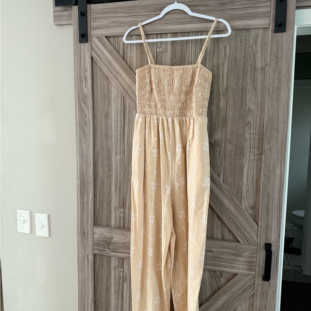 Rebecca Taylor Cream Beige Smocked Strap Jumpsuit